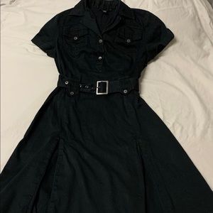 Ted Baker black cotton shirt dress with self belt